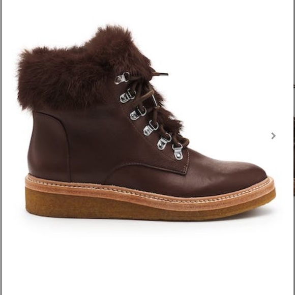 NWT Botkier Mocha Winter Combat Genuine Leather & Fur Lace Up Boots - Sise 7.5 - Picture 6 of 12